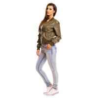 Jacke Leder Look Best Emilie Z29 Khaki S